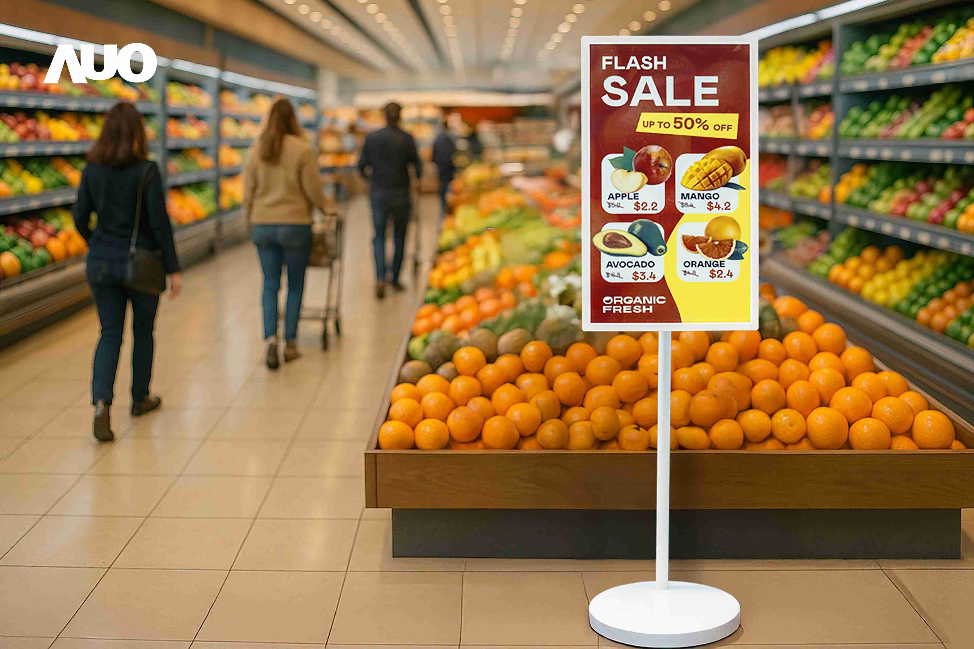 达擎首亮相低功耗、、全彩的〝aecoPost电子纸解决方案〞，，，，仅在更新画面时需要微量的电力驱动，，，，无需布建电线的便捷设计，，，，使其可灵活应用、、、、随意置放，，并可透过云端或行动装置app，，轻松管理及排程广告内容，，，晋升店头营销利器。。